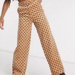 Monki Heart Pinstripe Wide Leg Pants